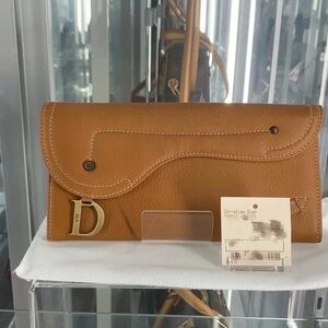 Auth🤎Christian Dior Brown Calfskin Saddle Wallet